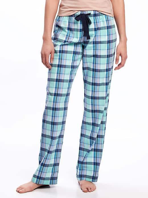 Old Navy Patterned Poplin Sleep Pants For Women - Blue Typhoon Plaid