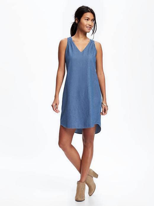 Old Navy Chambray V Neck Shift Dress For Women - Monroe