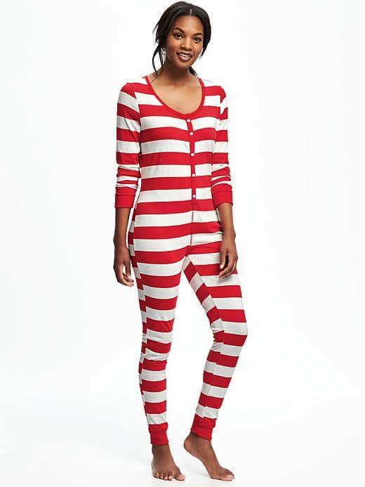 Old Navy Striped One Piece Sleeper For Women - Red Stripe