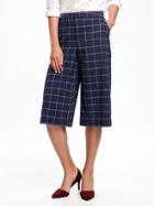 Old Navy Mid Rise Drapey Wool Blend Culotte Pant For Women - Navy Plaid