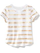 Old Navy Allover Floral Tee - Gold Stripe Top