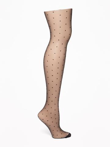 Old Navy Womens Sheer Dot-patterned Nylon Tights For Women Black Size S/m
