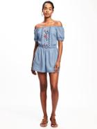 Old Navy Off The Shoulder Tencel Romper For Women - Medium Wash