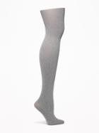 Old Navy Womens Control-top Mini Chevron-printed Tights For Women Heather Gray Size L/xl