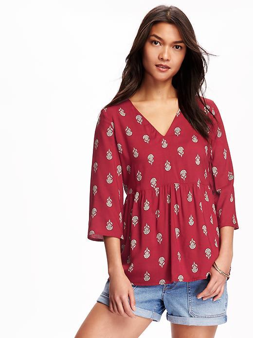 Old Navy Printed Peplum Hem Blouse For Women - Red Print