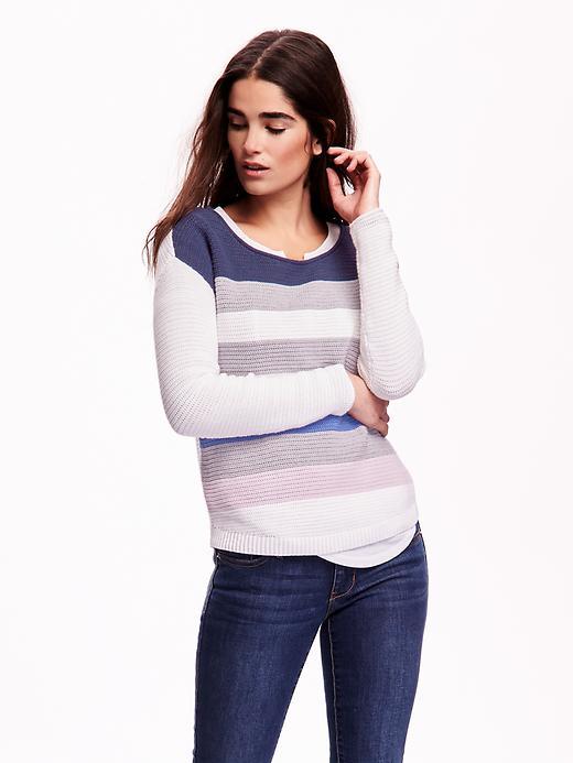 Old Navy Roll Neck Textured Knit Sweaters - Blue Stripe