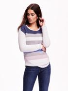 Old Navy Roll Neck Textured Knit Sweaters - Blue Stripe
