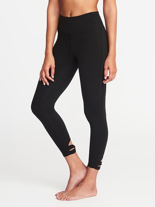 Old Navy Womens High-rise 7/8-length Knotted-hem Yoga Leggings For Women Black Size L
