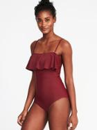 Old Navy Womens Ruffled Square-neck Bandeau Swimsuit For Women Golly Gee Garnet Size L