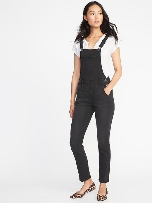 Old Navy Womens Straight Black-wash Denim Overalls For Women Faded Black Size 0