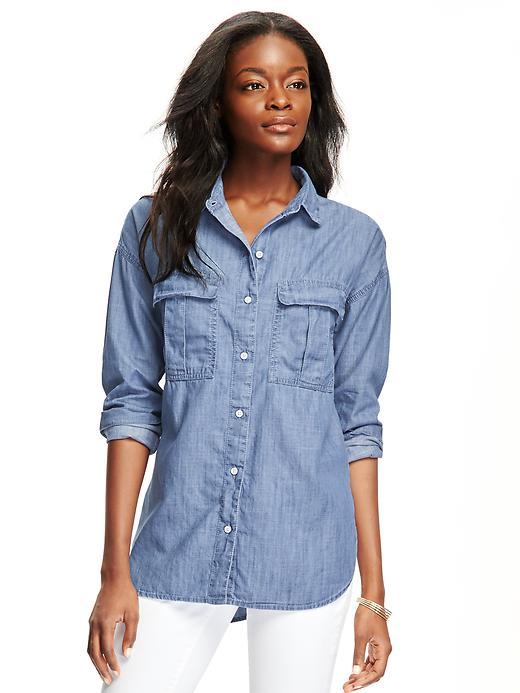 Old Navy Boyfriend Chambray Shirt For Women - Light Wash
