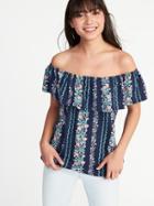 Old Navy Womens Ruffled Off-the-shoulder Swing Top For Women Navy Blue Print Size S
