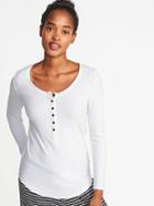 Old Navy Womens Slim-fit Rib-knit Henley For Women Cream Size Xs
