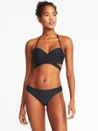 Old Navy Womens Wrap-front Halter Underwire Swim Top For Women Ebony Size M