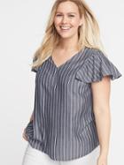 Striped Plus-size Flutter-sleeve Blouse