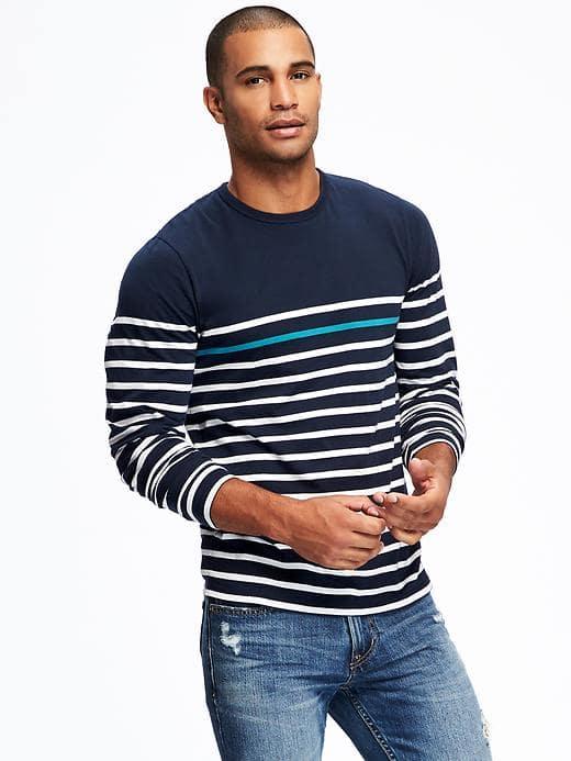 Old Navy Striped Crew Neck Layering Tee For Men - In The Navy