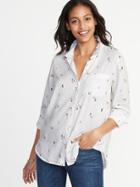 Old Navy Womens Relaxed Cocktail-print Classic Shirt For Women White Drinks Size Xs