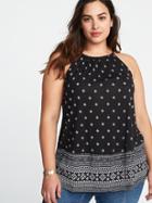 Old Navy Womens Plus-size Suspended-neck Swing Top Black Jack Print Size 3x