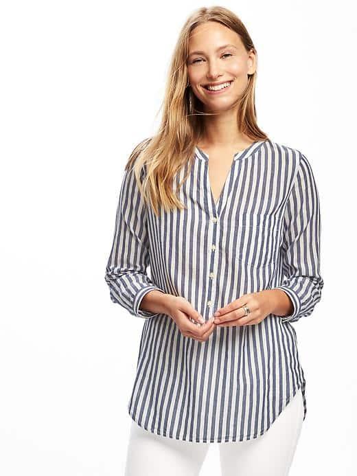 Old Navy Striped Button Front Tunic For Women - Blue/white Stripe