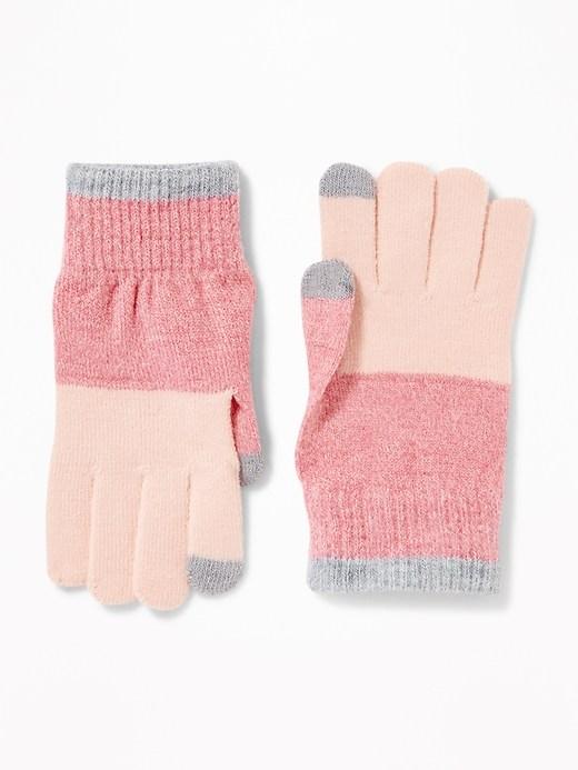 Old Navy Womens Text-friendly Sweater-knit Gloves For Women Pink Colorblock Size One Size
