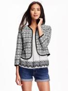 Old Navy Jacquard Open Front Jacket For Women - Black Print