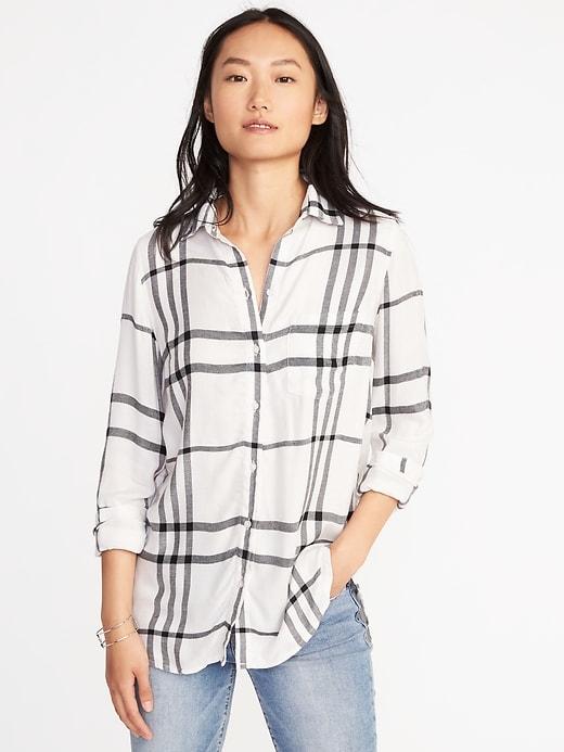 Old Navy Womens Relaxed Soft-washed Classic Shirt For Women Windowpane Size S