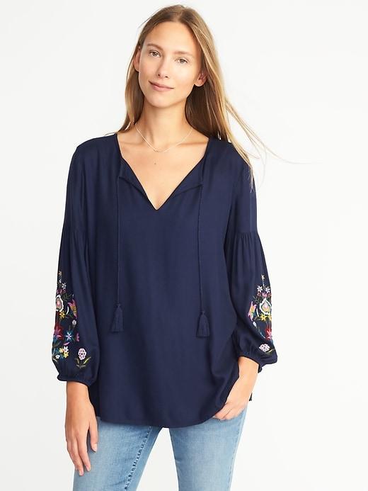 Old Navy Womens Relaxed Embroidered Boho Top For Women Lost At Sea Navy Size Xl