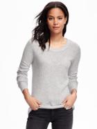Old Navy Hi Lo Textured Pullover For Women - Light Grey Heather