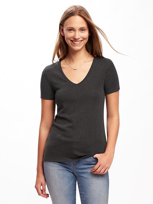 Old Navy Womens Slim-fit V-neck Tee For Women Dark Charcoal Gray Size Xs