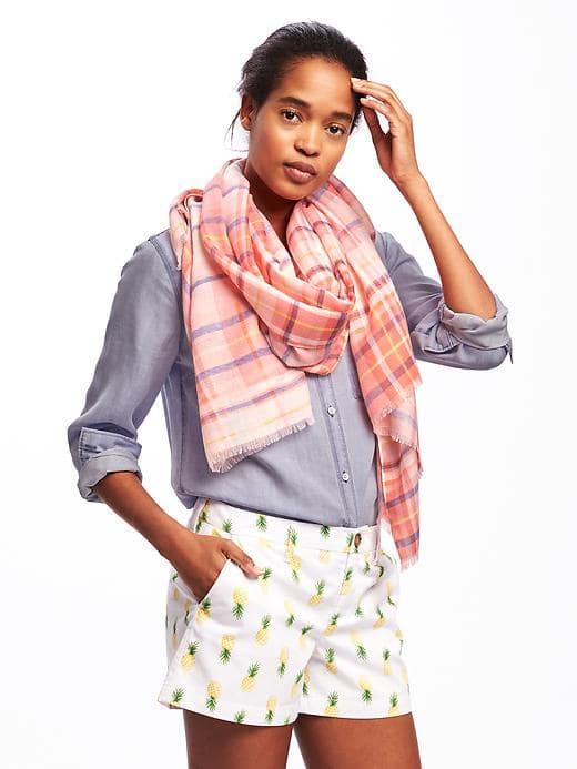 Old Navy Printed Herringbone Linear Scarf For Women - Lt Pink Plaid