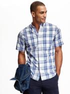 Old Navy Slim Fit Plaid Poplin Shirt For Men - Princess Peach