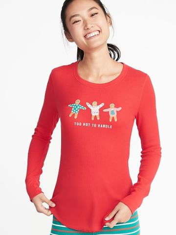 Old Navy Womens Slim-fit Graphic Thermal-knit Top For Women Too Hot To Handle Size S