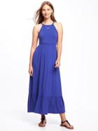 Old Navy Womens High-neck Ruffle-hem Maxi Dress For Women Bluer Than Blue Size M
