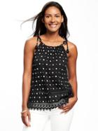 Old Navy Tie Strap Crochet Hem Cami For Women - Black Print