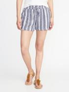 Old Navy Womens Mid-rise Linen-blend Pull-on Shorts For Women Wide Navy Stripe Size L