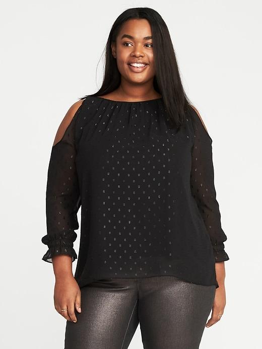 Old Navy Womens Plus-size Cold-shoulder Top Black Size 2x