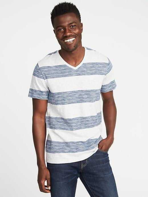 Old Navy Mens Striped Slub-knit V-neck Tee For Men Pacific Blue Size M