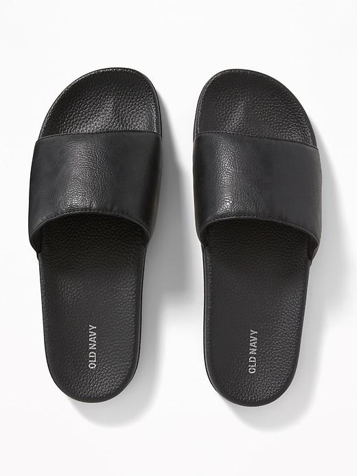 Old Navy Mens Faux-leather Slide Sandals For Men Black Size 8/9