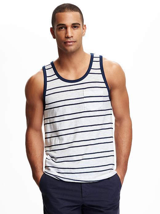 Old Navy Striped Pocket Tank For Men - Bright White