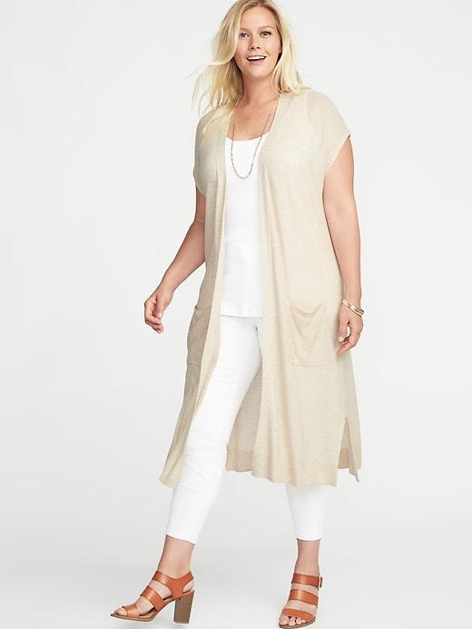 Old Navy Womens Plus-size Super-long Open-front Pointelle Sweater Chai Latte Size 3x