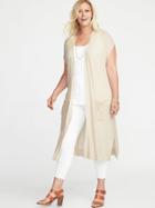 Old Navy Womens Plus-size Super-long Open-front Pointelle Sweater Chai Latte Size 3x