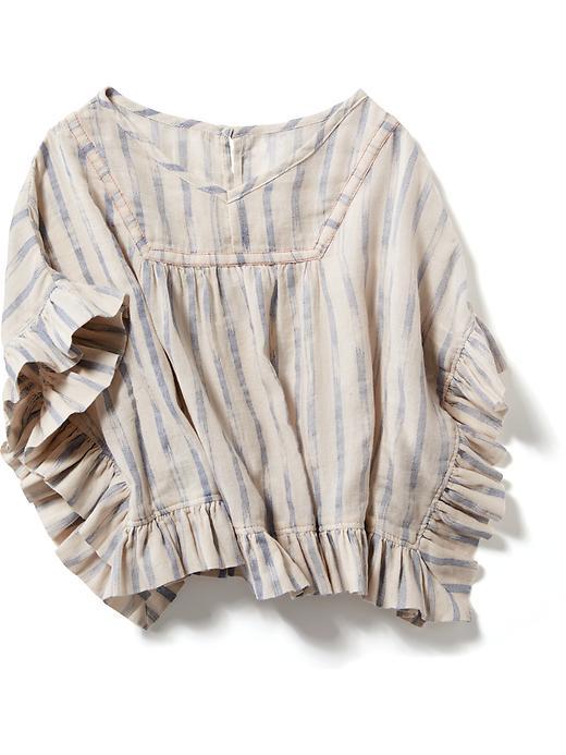 Old Navy Ruffled Crepe Poncho - Neutral Stripe Top