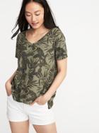 Old Navy Womens Boyfriend Linen-blend Tee For Women Green Floral Size L