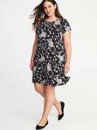 Old Navy Womens Short-sleeve Plus-size Jersey-knit Swing Dress Black Ditsy Floral Size 1x
