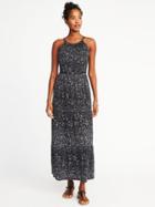 Old Navy Womens High-neck Waist-defined Maxi Dress For Women Black Floral Size S
