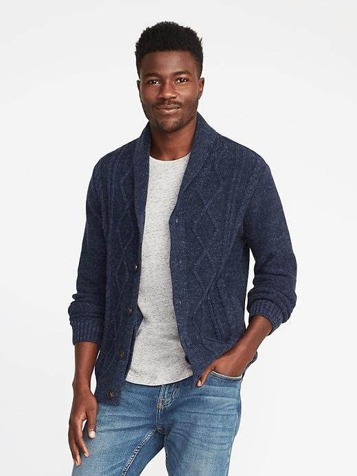 Old Navy Mens Shawl-collar Cable-knit Cardigan For Men Navy Heather Size S
