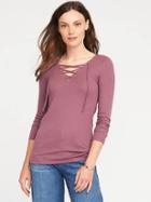 Old Navy Semi Fitted Lace Up Top For Women - Plum Good