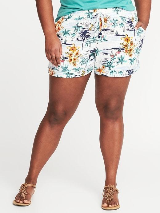 Old Navy Womens Mid-rise Plus-size Linen-blend Pull-on Shorts Scenic Print Size 3x
