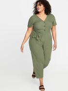 Tie-belt Plus-size Linen-blend Jumpsuit