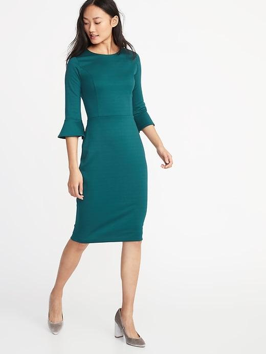 Old Navy Womens Ruffle-sleeve Ponte-knit Sheath Dress For Women Green Size Xs